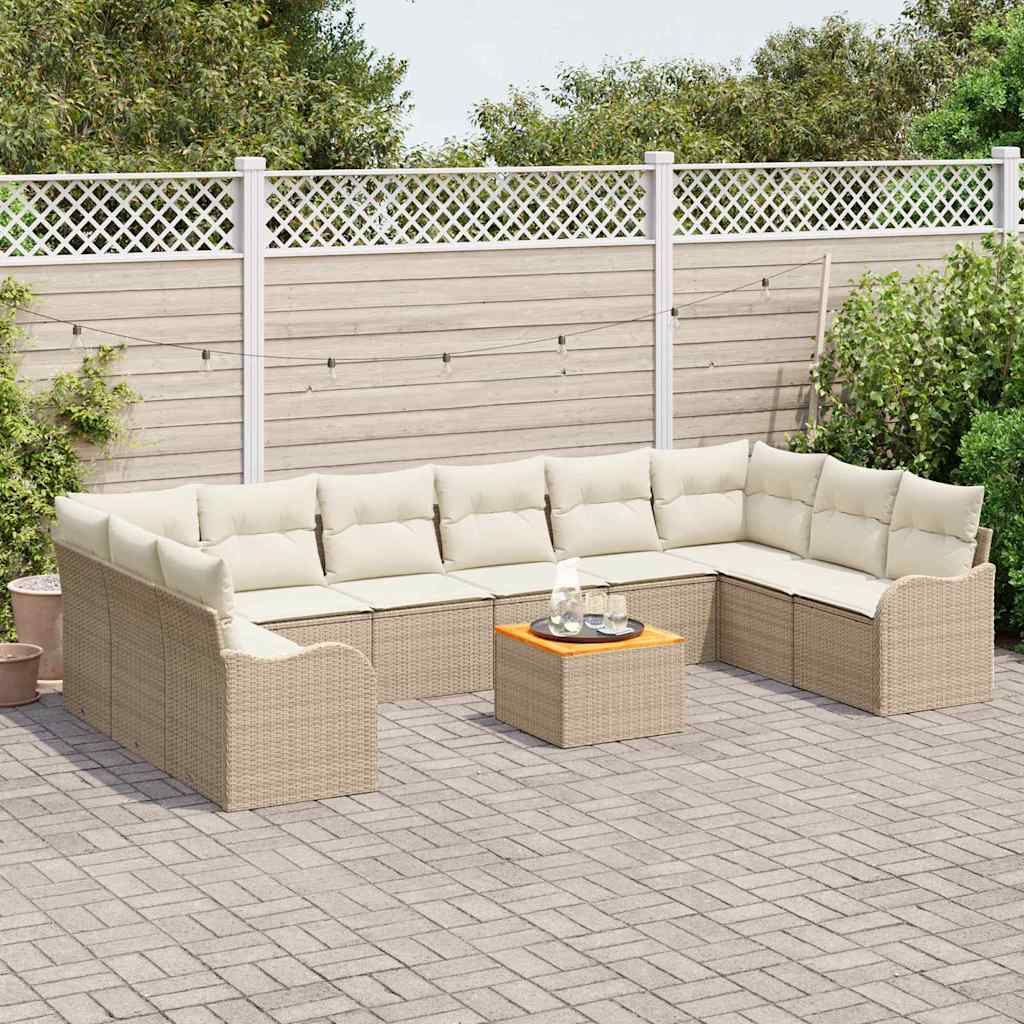 Gartensofa-set mit Kissen 11 pcs Beige Poly-Rattan