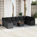 Gartensofa-set mit Kissen 11 pcs Schwarz Poly-Rattan