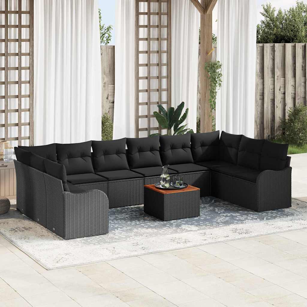 Gartensofa-set mit Kissen 11 pcs Schwarz Poly-Rattan