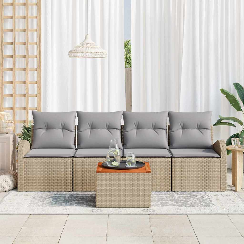 Gartensofa-set mit Kissen 5 pcs Beige Poly-Rattan