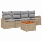 Gartensofa-set mit Kissen 5 pcs Beige Poly-Rattan