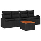 Gartensofa-set mit Kissen 5 pcs Schwarz Poly-Rattan