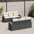 Gartensofa-set mit Kissen 7 pcs Schwarz Poly-Rattan