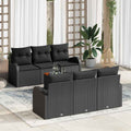 Gartensofa-set mit Kissen 7 pcs Schwarz Poly-Rattan