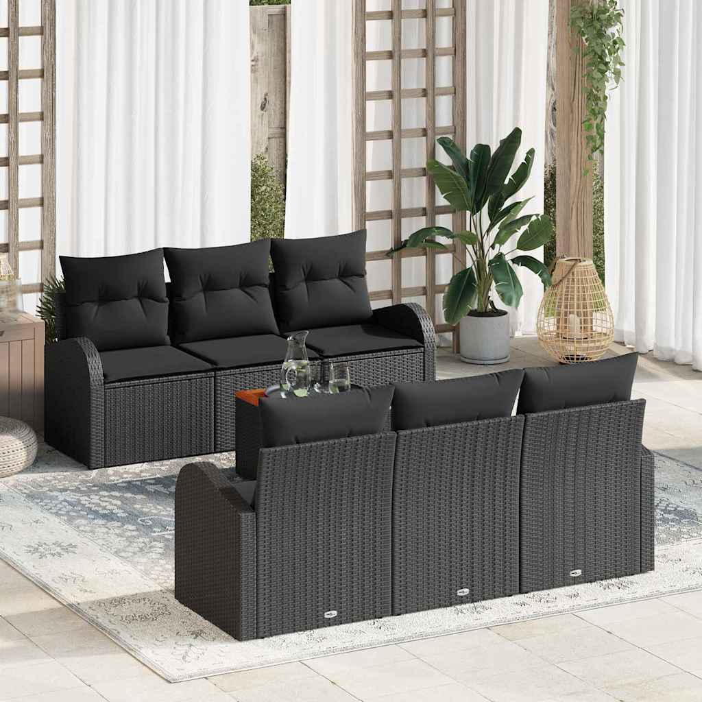 Gartensofa-set mit Kissen 7 pcs Schwarz Poly-Rattan