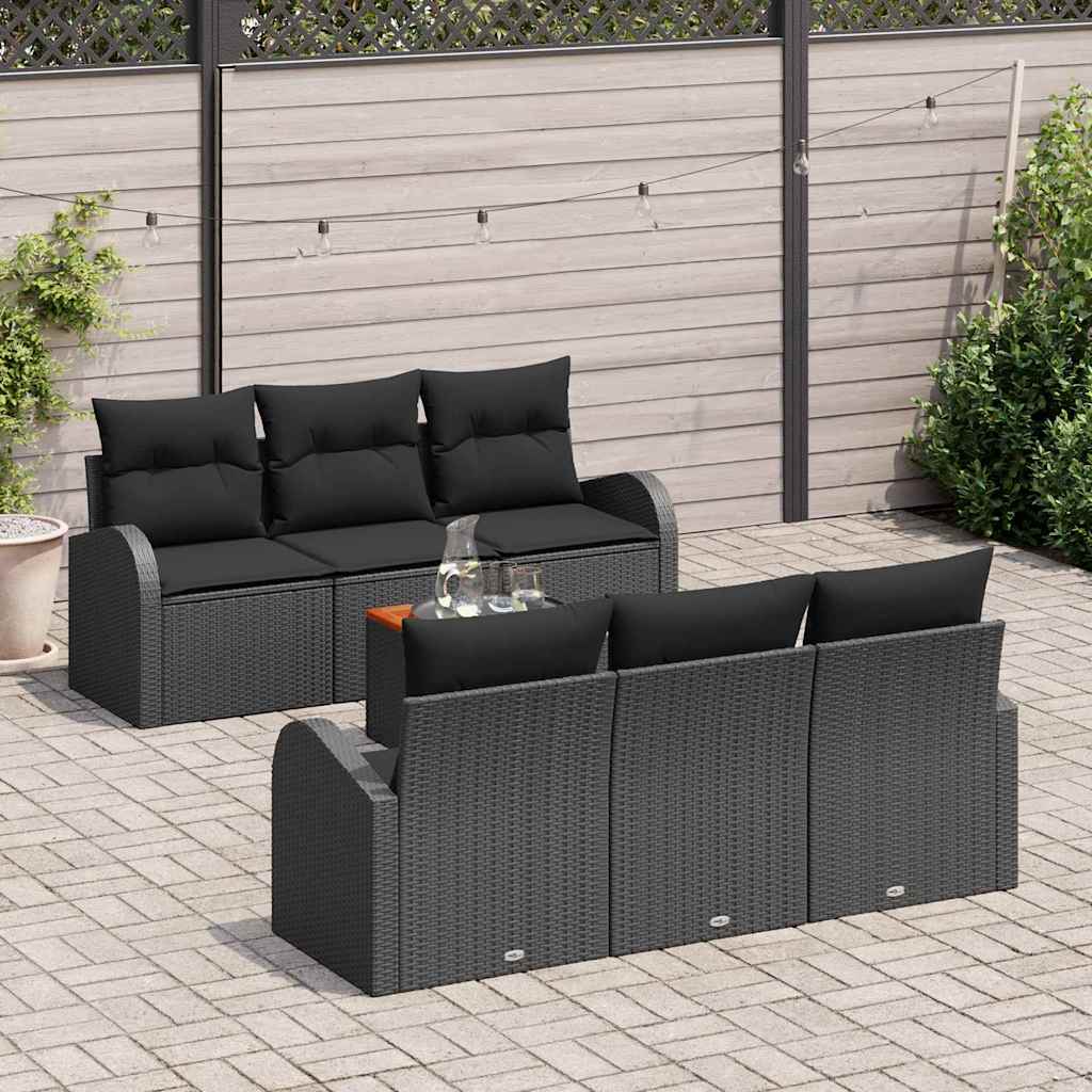 Gartensofa-set mit Kissen 7 pcs Schwarz Poly-Rattan