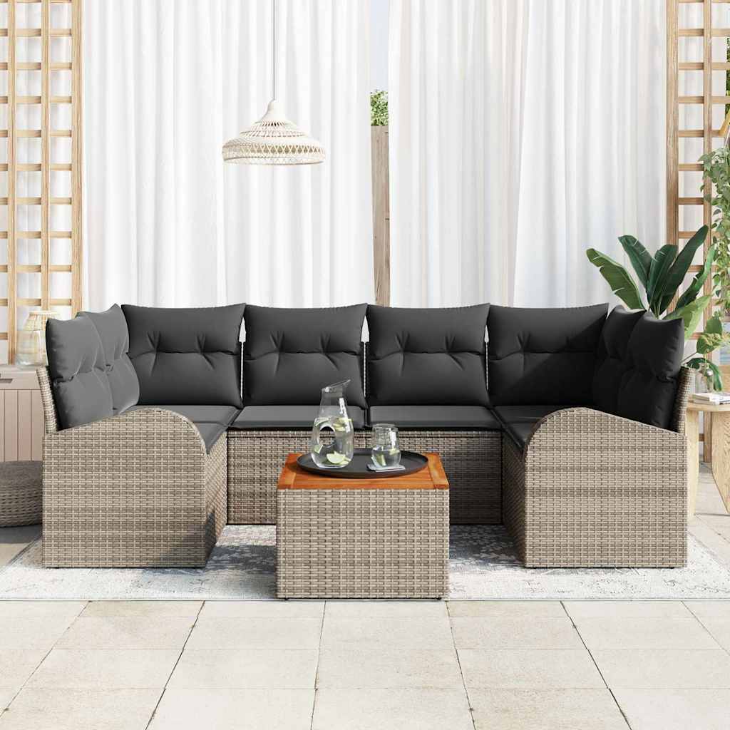 Gartensofa-set mit Kissen 7 pcs Grau Poly-Rattan
