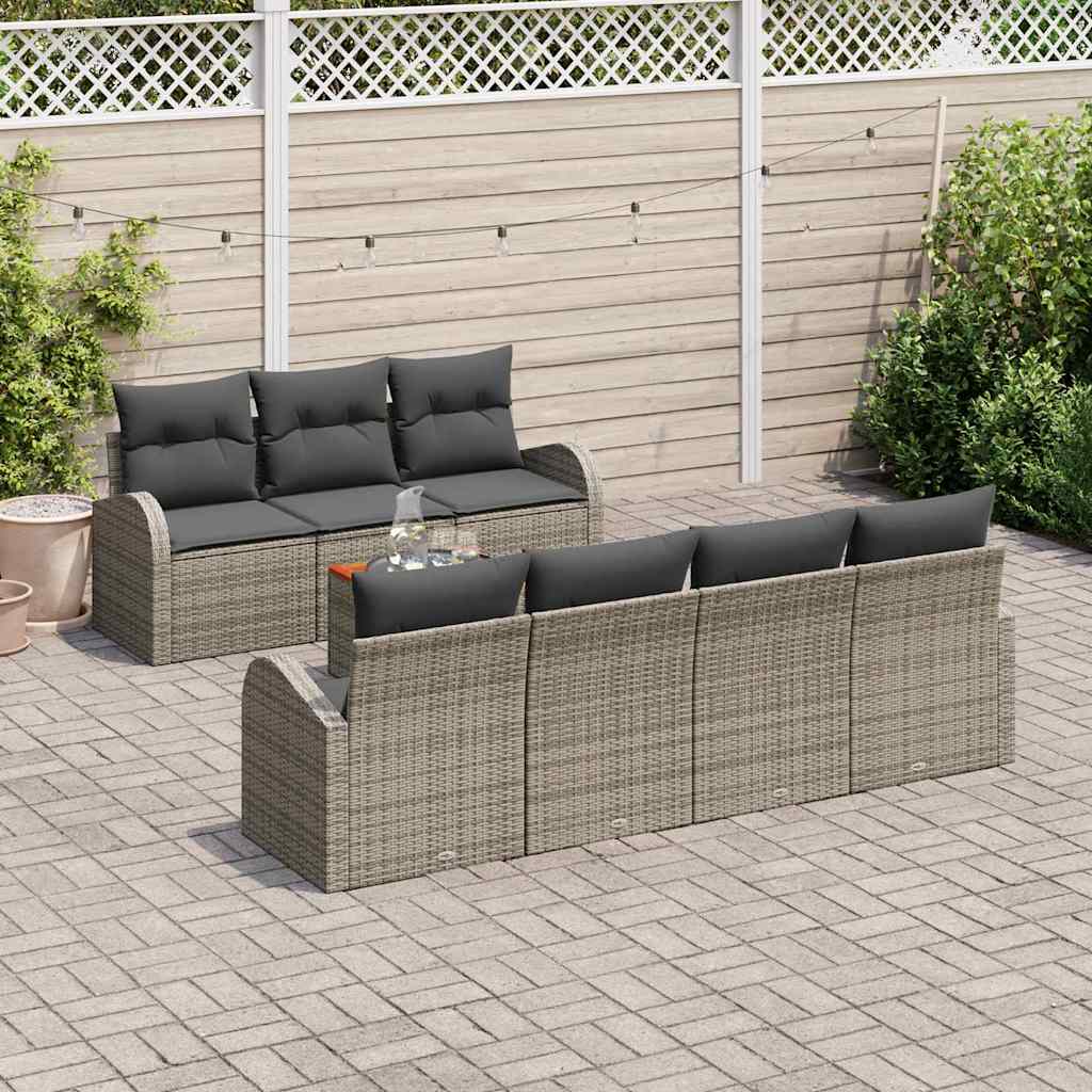 Gartensofa-set mit Kissen 8 pcs Grau Poly-Rattan