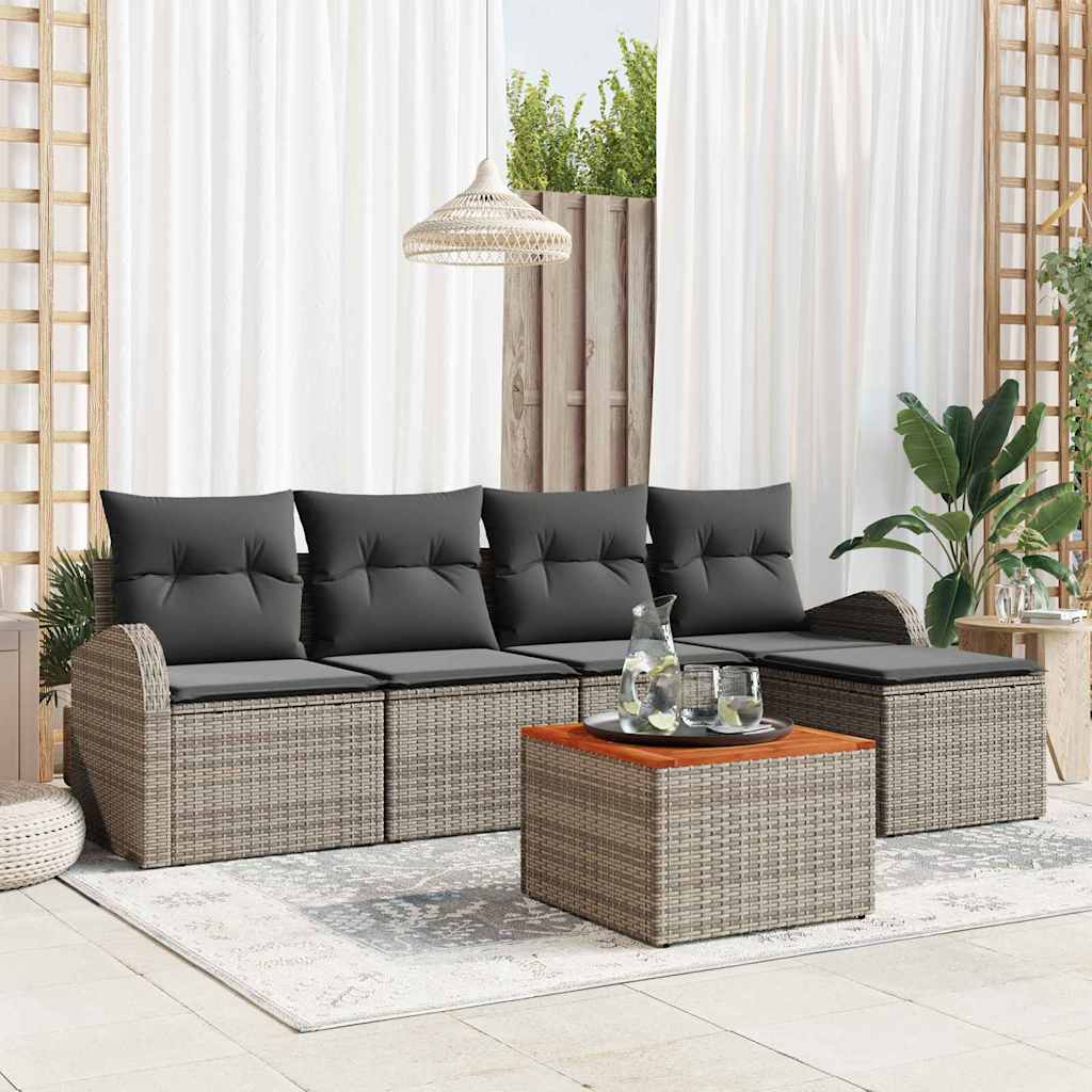 Gartensofa-set mit Kissen 6 pcs Grau Poly-Rattan