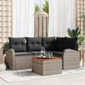 Gartensofa-set mit Kissen 5 pcs Grau Poly-Rattan