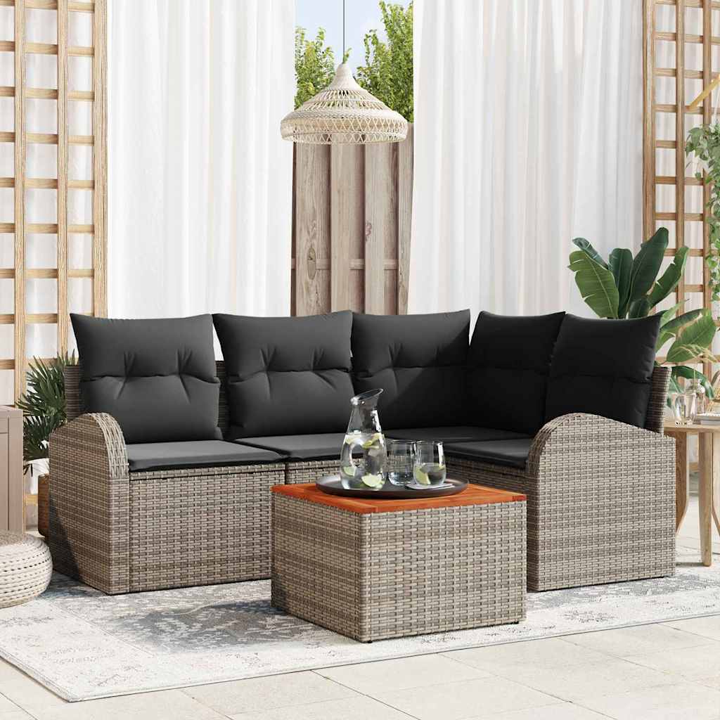 Gartensofa-set mit Kissen 5 pcs Grau Poly-Rattan