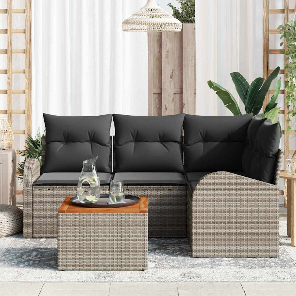 Gartensofa-set mit Kissen 5 pcs Grau Poly-Rattan