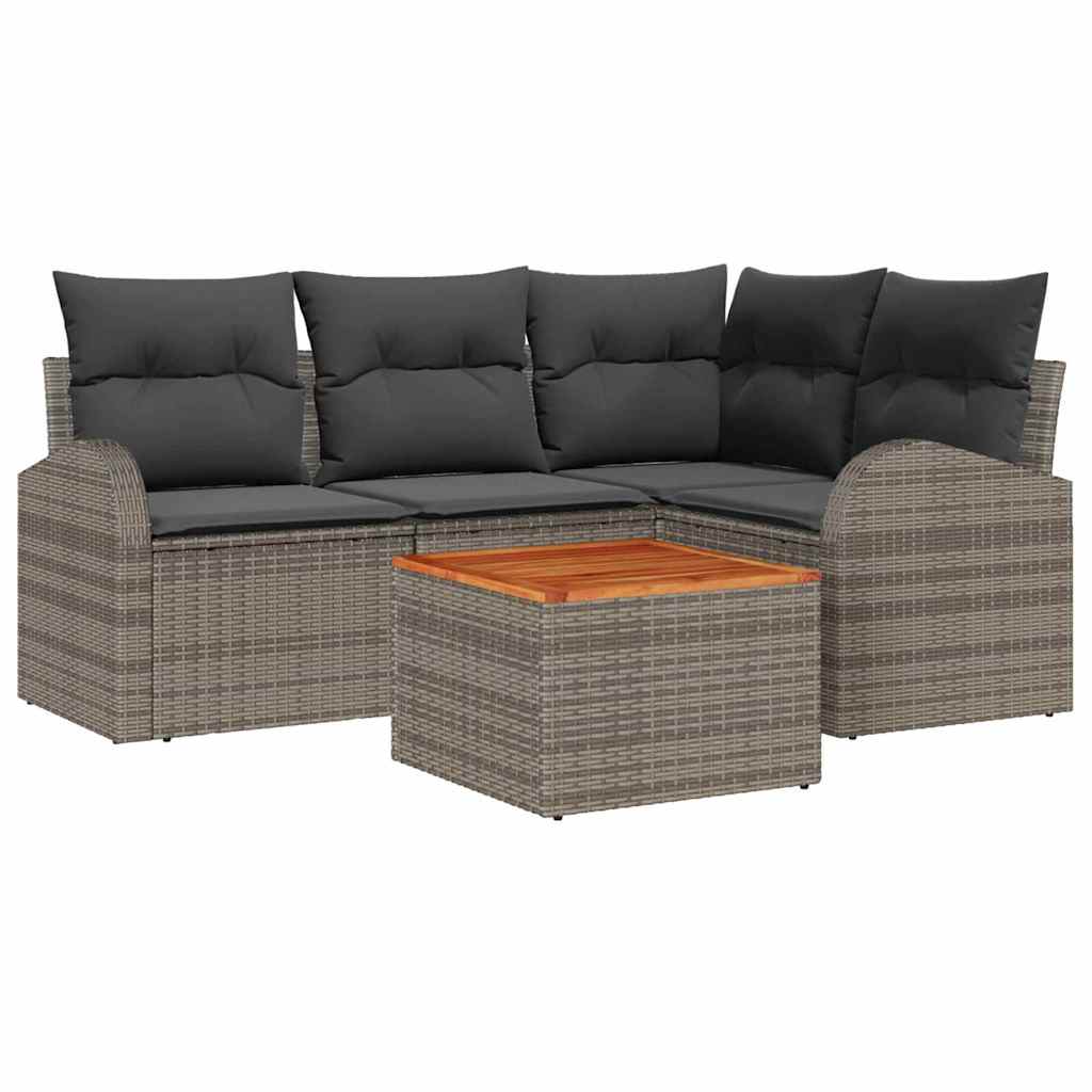 Gartensofa-set mit Kissen 5 pcs Grau Poly-Rattan