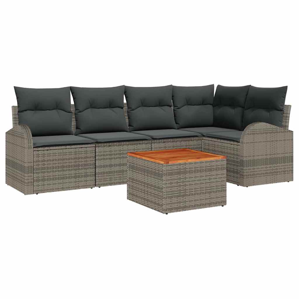 Gartensofa-set mit Kissen 6 pcs Grau Poly-Rattan