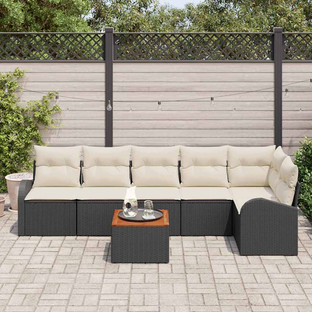 Gartensofa-set mit Kissen 7 pcs Schwarz Poly-Rattan