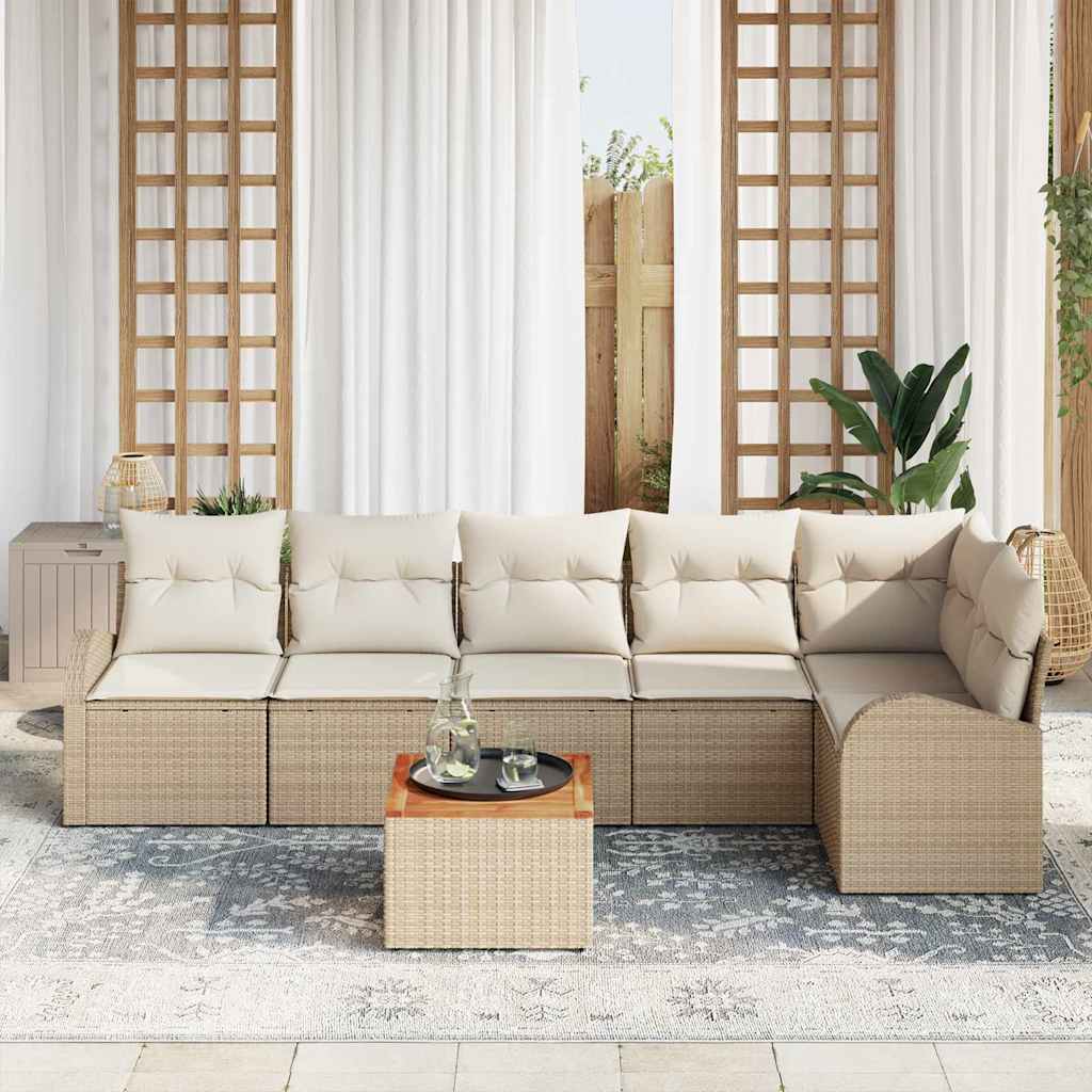Gartensofa-set mit Kissen 7 pcs Beige Poly-Rattan