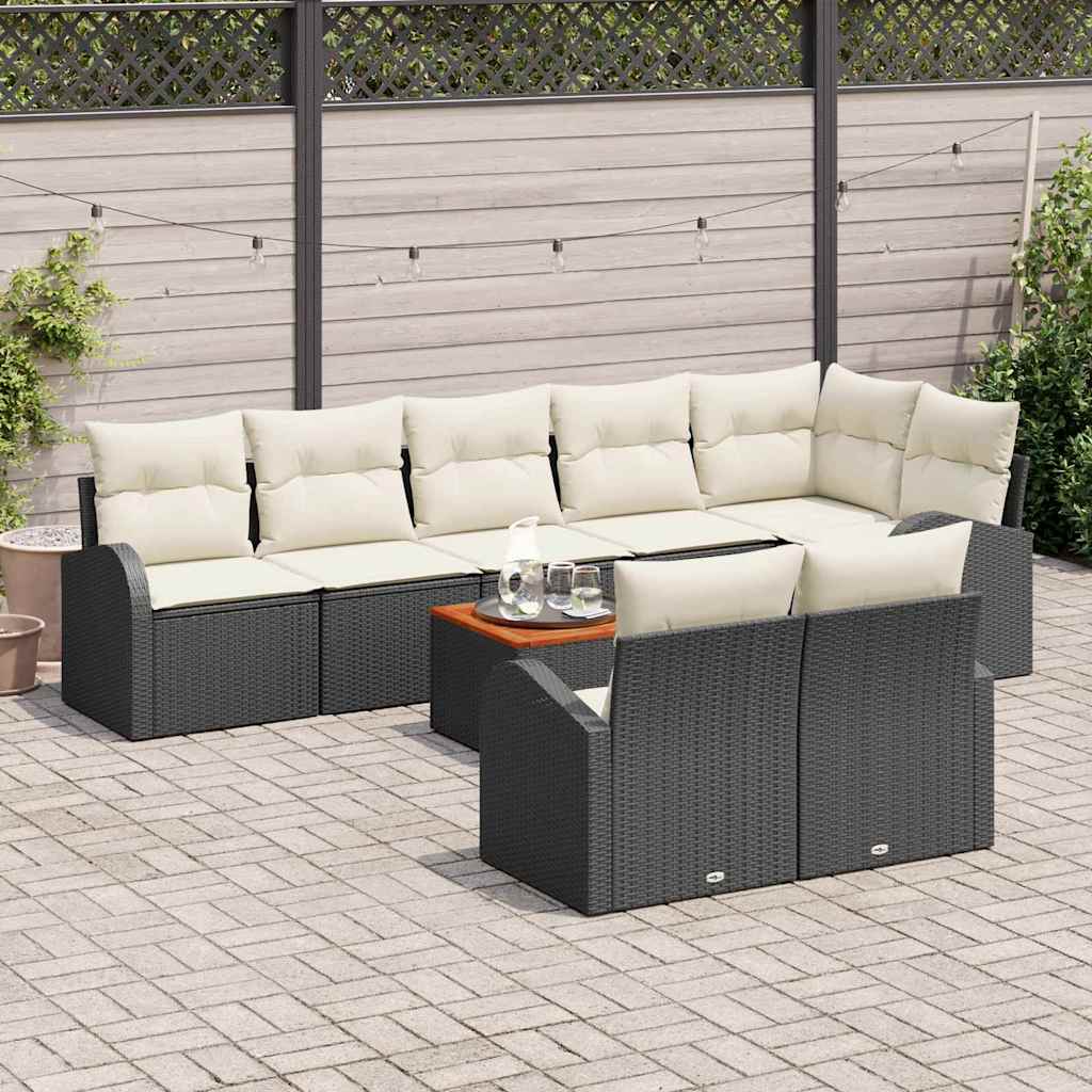 Gartensofa-set mit Kissen 9 pcs Schwarz Poly-Rattan