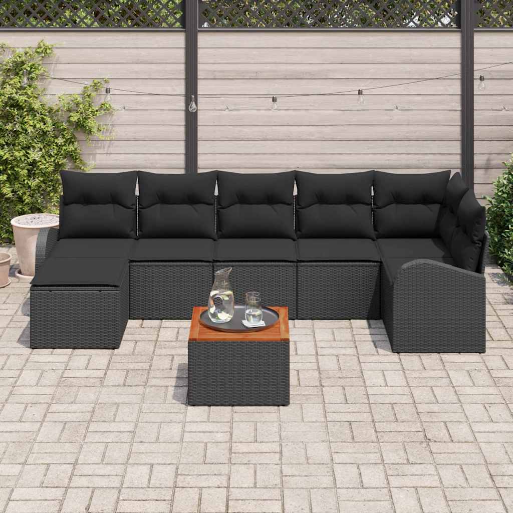 Gartensofa-set mit Kissen 8 pcs Schwarz Poly-Rattan