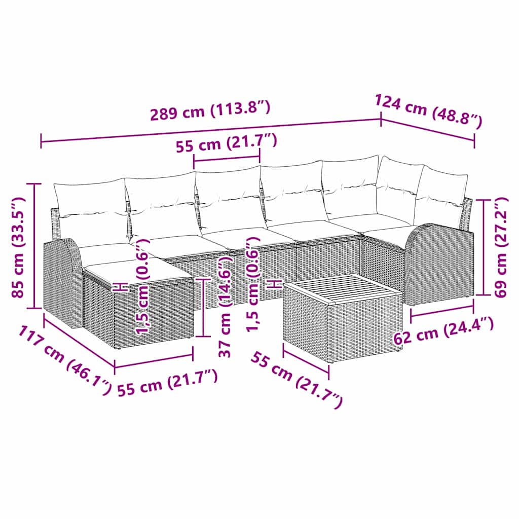 Gartensofa-set mit Kissen 8 pcs Schwarz Poly-Rattan