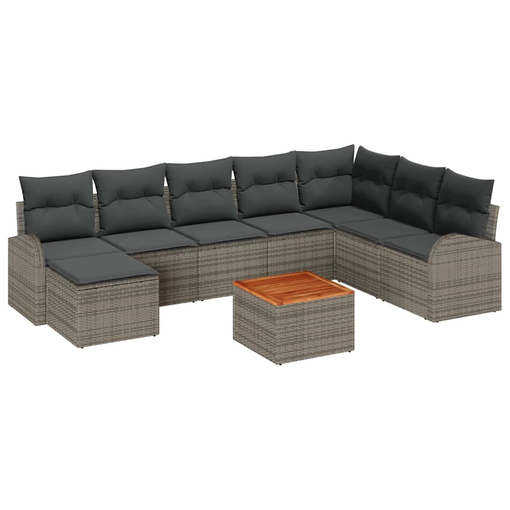 Gartensofa-set mit Kissen 9 pcs Grau Poly-Rattan