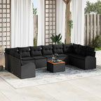 Gartensofa-set mit Kissen 11 pcs Schwarz Poly-Rattan