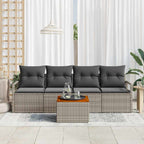 Gartensofa-set mit Kissen 5 pcs Grau Poly-Rattan