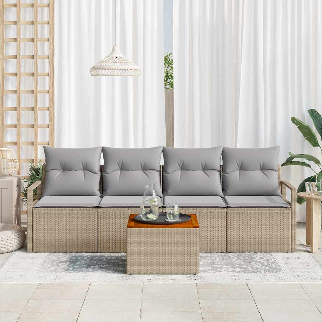 Gartensofa-set mit Kissen 5 pcs Beige Poly-Rattan