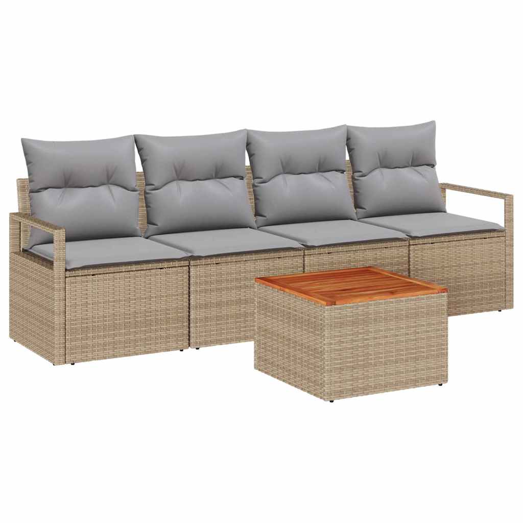 Gartensofa-set mit Kissen 5 pcs Beige Poly-Rattan