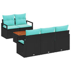 Gartensofa-set mit Kissen 6 pcs Schwarz Poly-Rattan