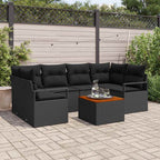 Gartensofa-set mit Kissen 7 pcs Schwarz Poly-Rattan