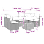 Gartensofa-set mit Kissen 7 pcs Grau Poly-Rattan