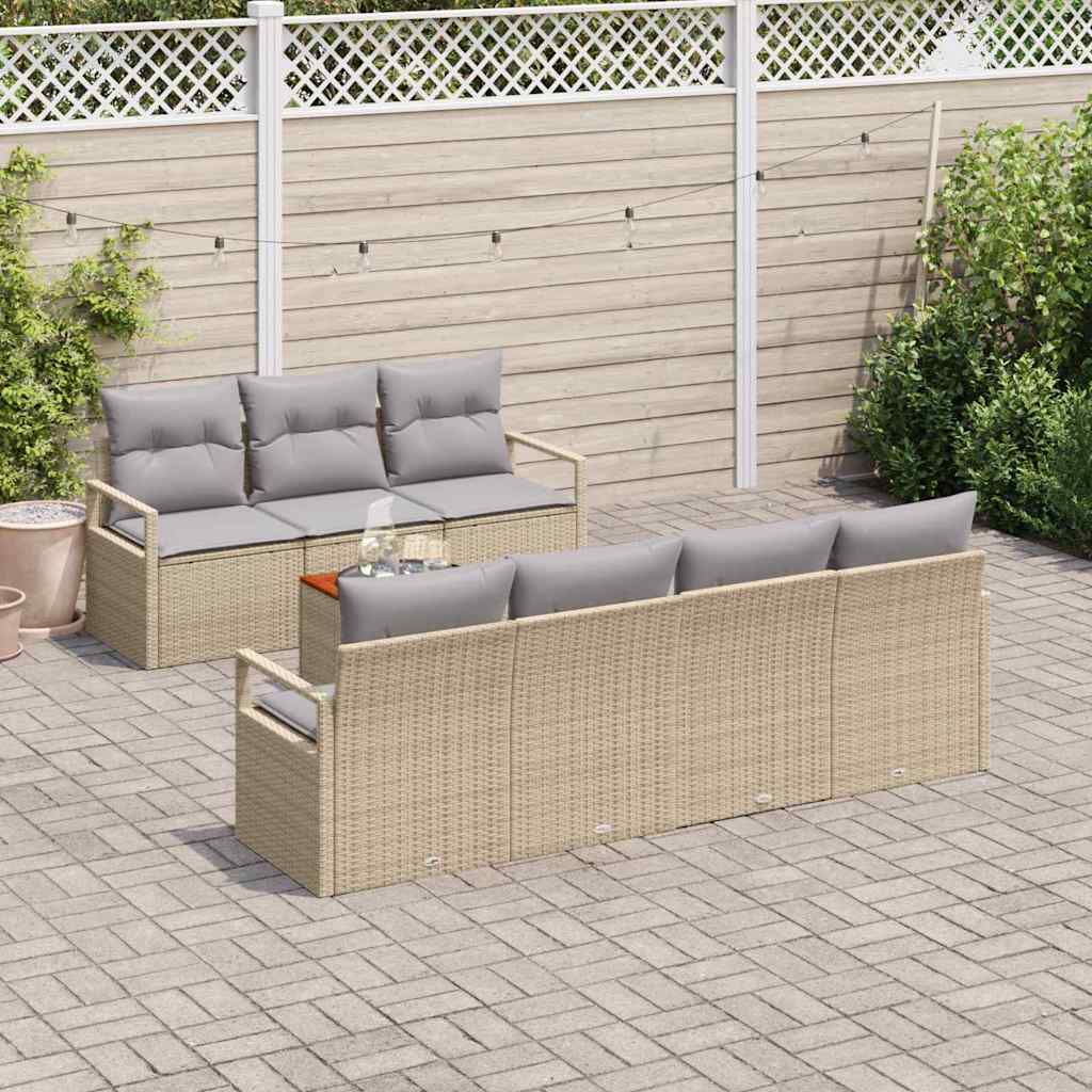 Gartensofa-set mit Kissen 8 pcs Beige Poly-Rattan