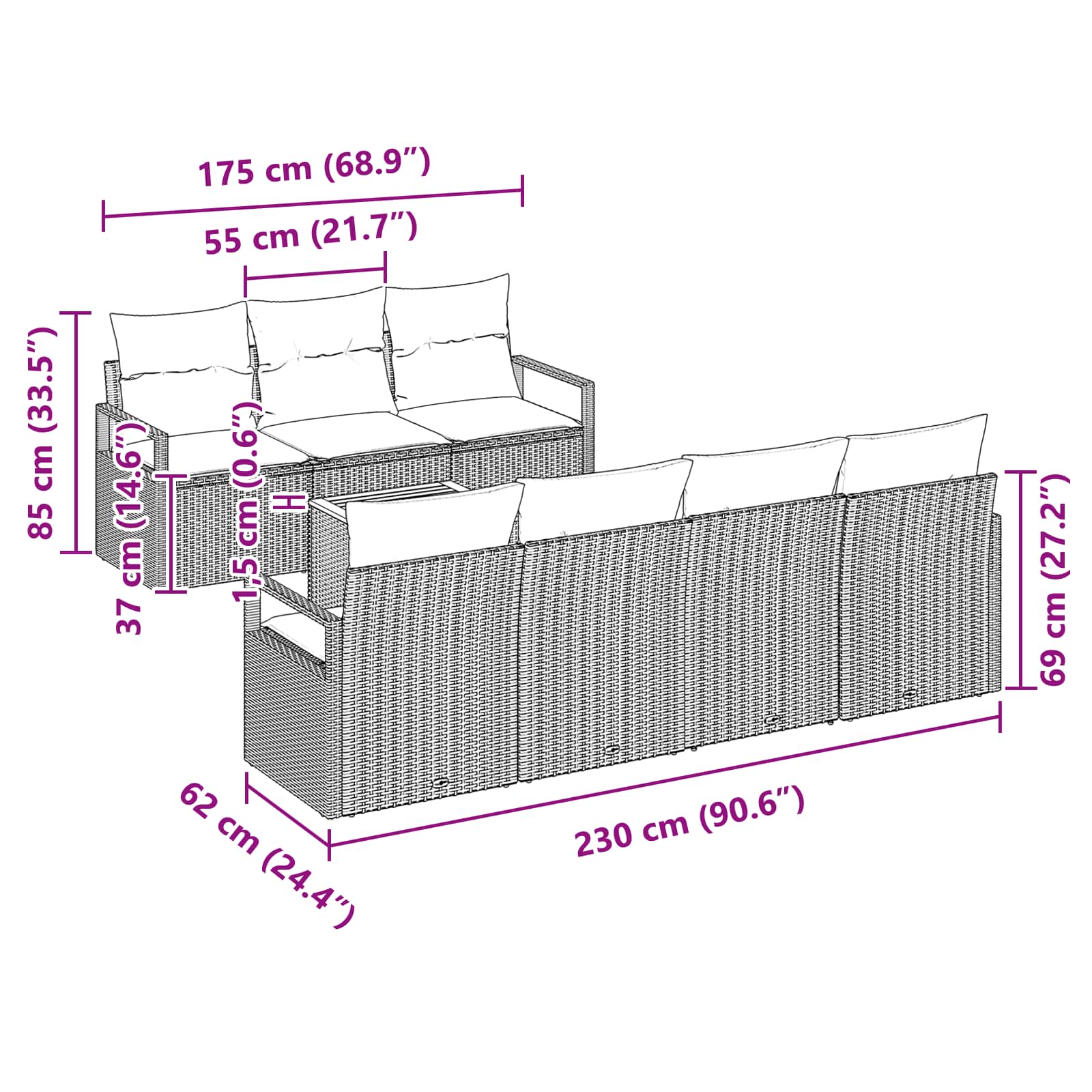 Gartensofa-set mit Kissen 8 pcs Schwarz Poly-Rattan