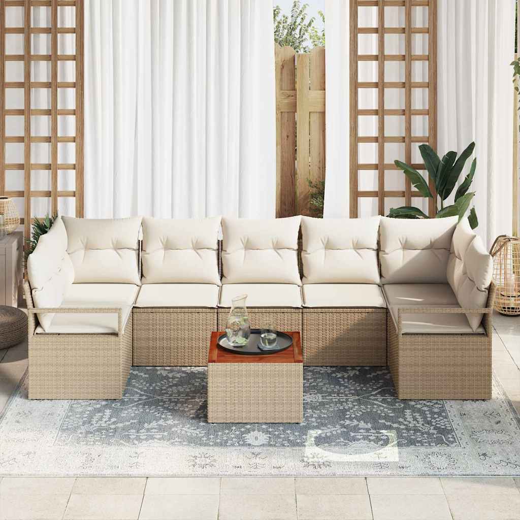Gartensofa-set mit Kissen 8 pcs Beige Poly-Rattan