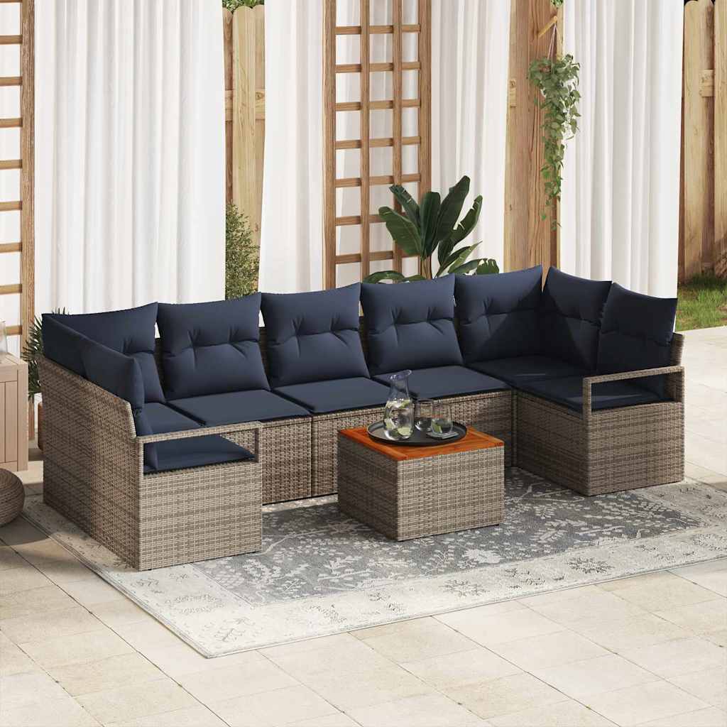 Gartensofa-set mit Kissen 8 pcs Grau Poly-Rattan