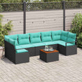 Gartensofa-set mit Kissen 8 pcs Schwarz Poly-Rattan