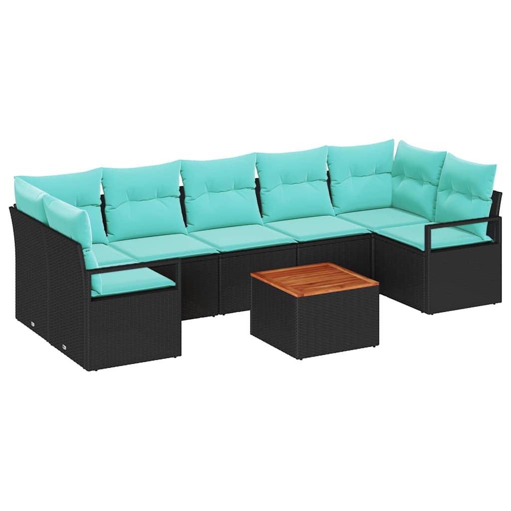 Gartensofa-set mit Kissen 8 pcs Schwarz Poly-Rattan