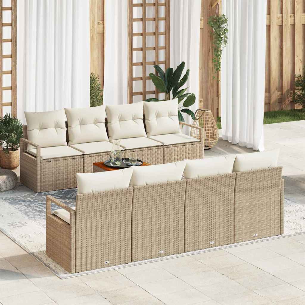 Gartensofa-set mit Kissen 9 pcs Beige Poly-Rattan