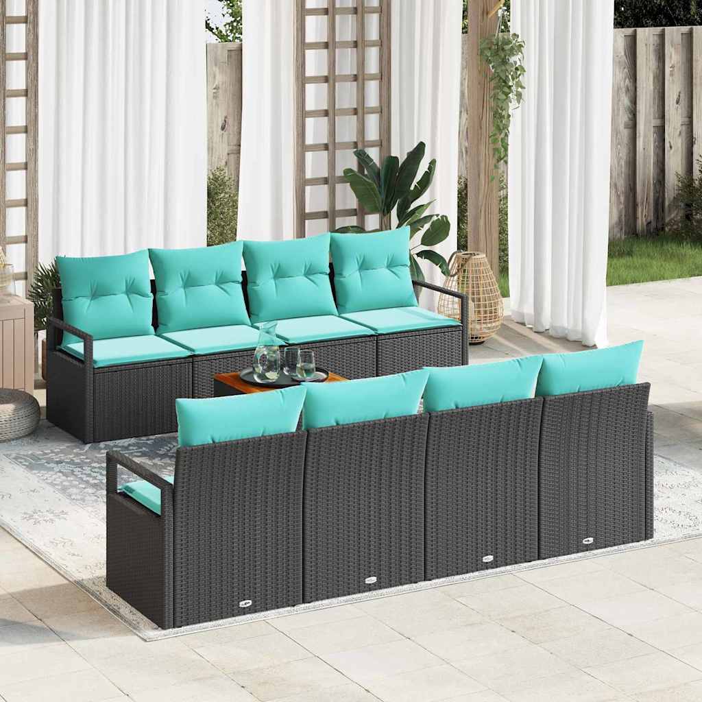Gartensofa-set mit Kissen 9 pcs Schwarz Poly-Rattan