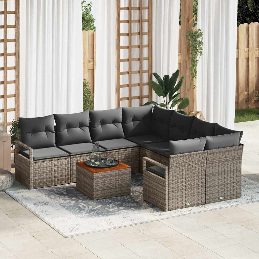 Gartensofa-set mit Kissen 9 pcs Grau Poly-Rattan