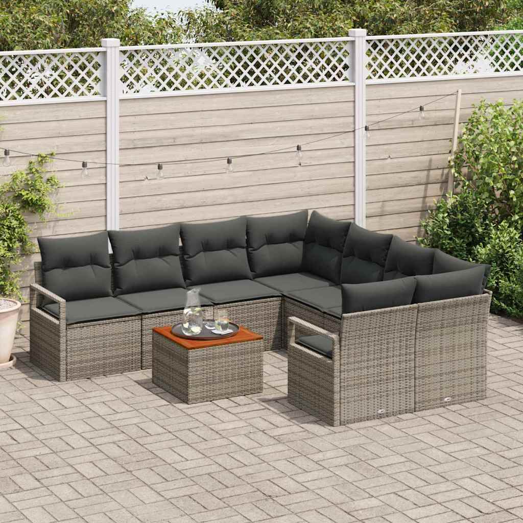 Gartensofa-set mit Kissen 9 pcs Grau Poly-Rattan