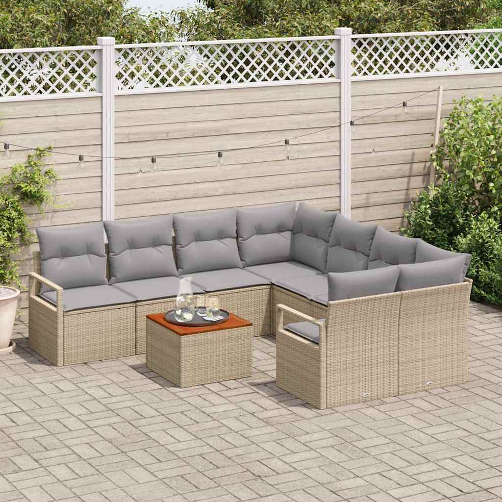Gartensofa-set mit Kissen 9 pcs Beige Poly-Rattan