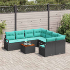 Gartensofa-set mit Kissen 9 pcs Schwarz Poly-Rattan