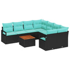 Gartensofa-set mit Kissen 9 pcs Schwarz Poly-Rattan