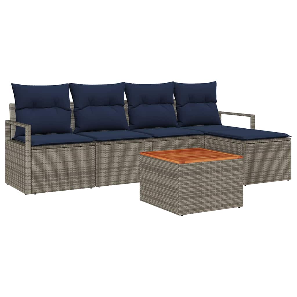 Gartensofa-set mit Kissen 6 pcs Grau Poly-Rattan
