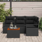 Gartensofa-set mit Kissen 5 pcs Schwarz Poly-Rattan
