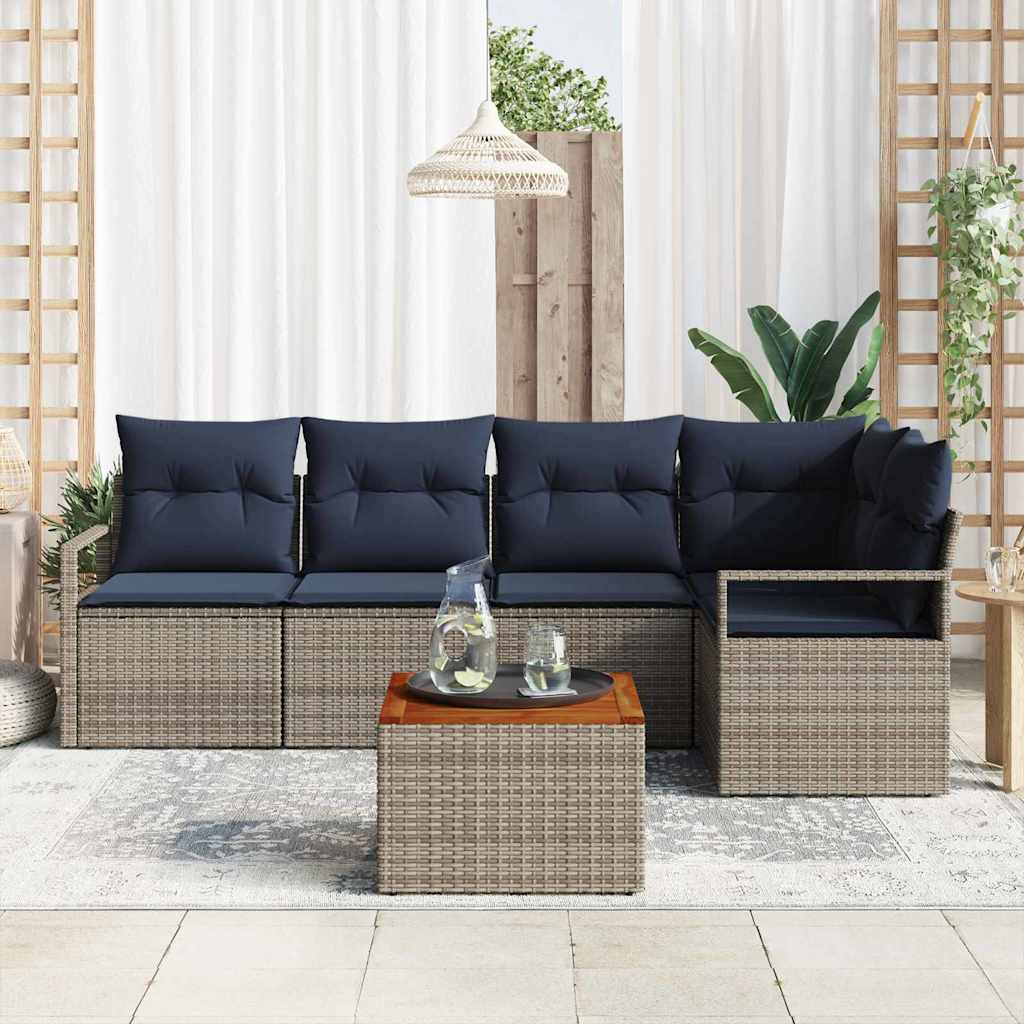 Gartensofa-set mit Kissen 6 pcs Grau Poly-Rattan