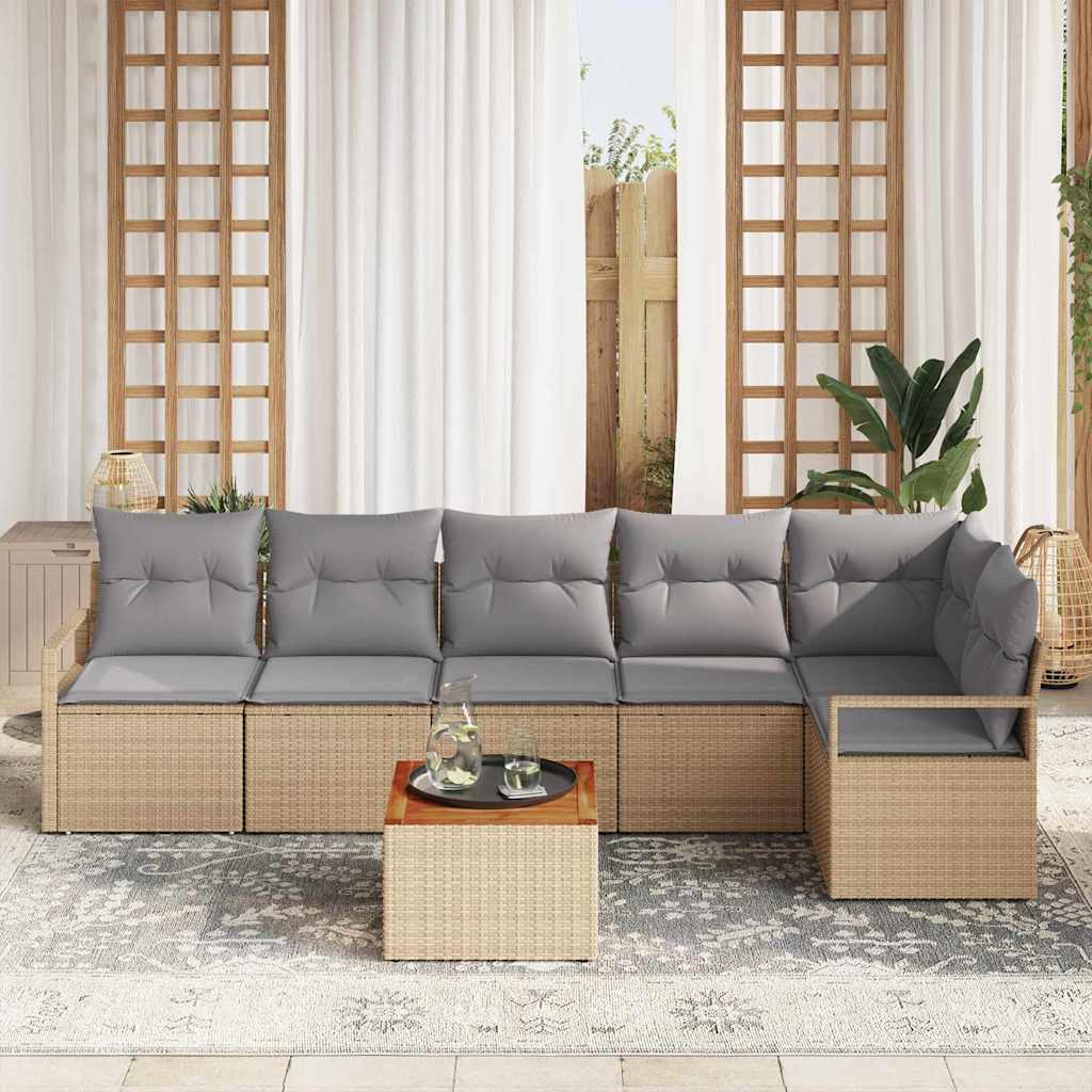 Gartensofa-set mit Kissen 7 pcs Beige Poly-Rattan