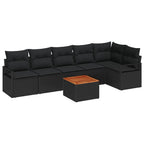 Gartensofa-set mit Kissen 7 pcs Schwarz Poly-Rattan
