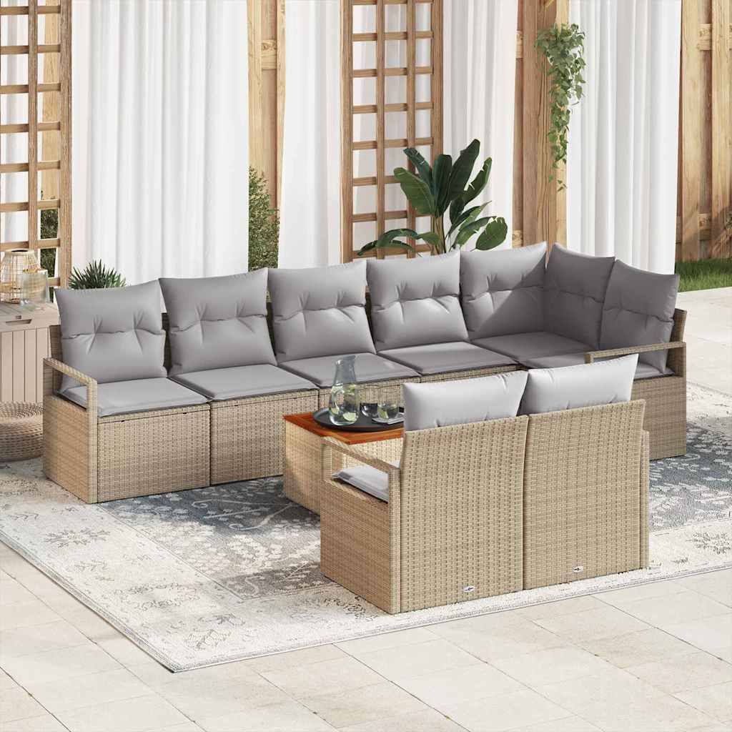 Gartensofa-set mit Kissen 9 pcs Beige Poly-Rattan